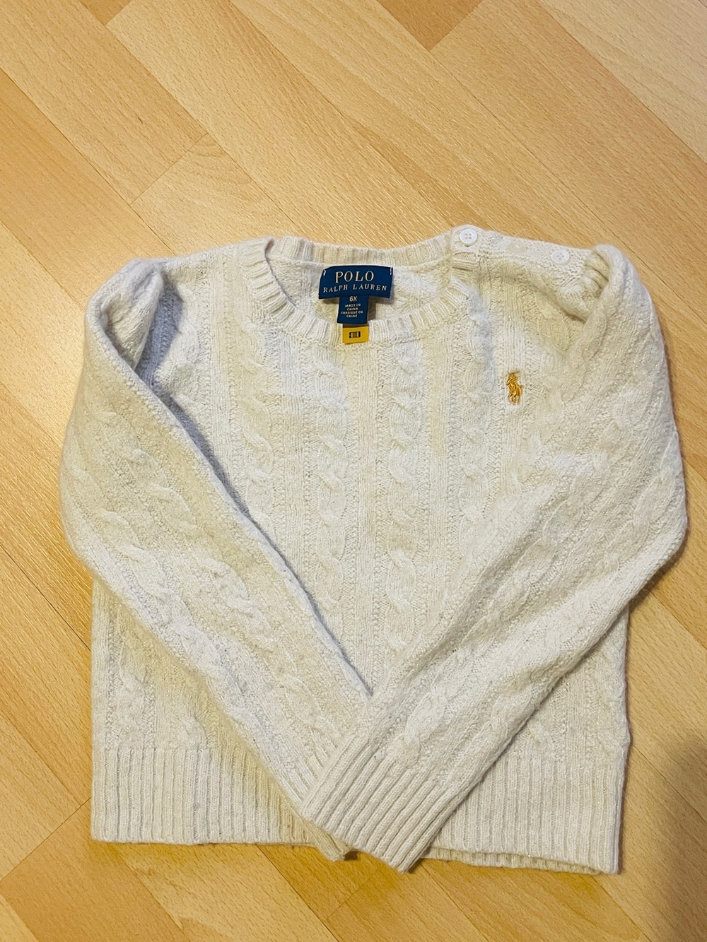 Polo by Ralph Lauren Cream Cable-Knit Crew Sweater with Gold Pony